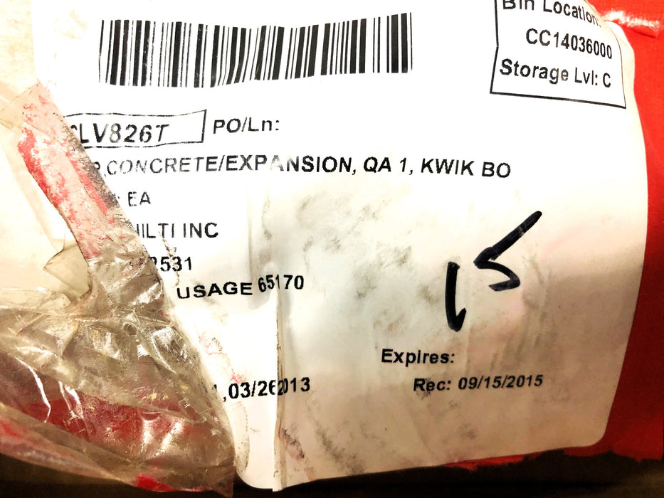 Hilti Box of 15 KB3 5/8x6 Inch Concrete Anchor KB3-5/8x6 (282531) NOS