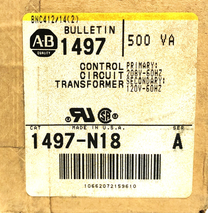 Allen- Bradley 500V Series A Control Circuit Transformer 1497-N18 (X-211493) NOS