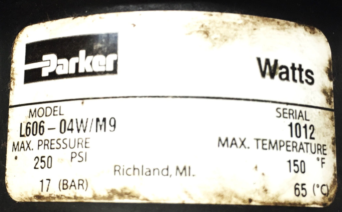 Parker Pneumatic Lubricator L606-04W/M9 Max Pressure 250 psi (17Bar) USED