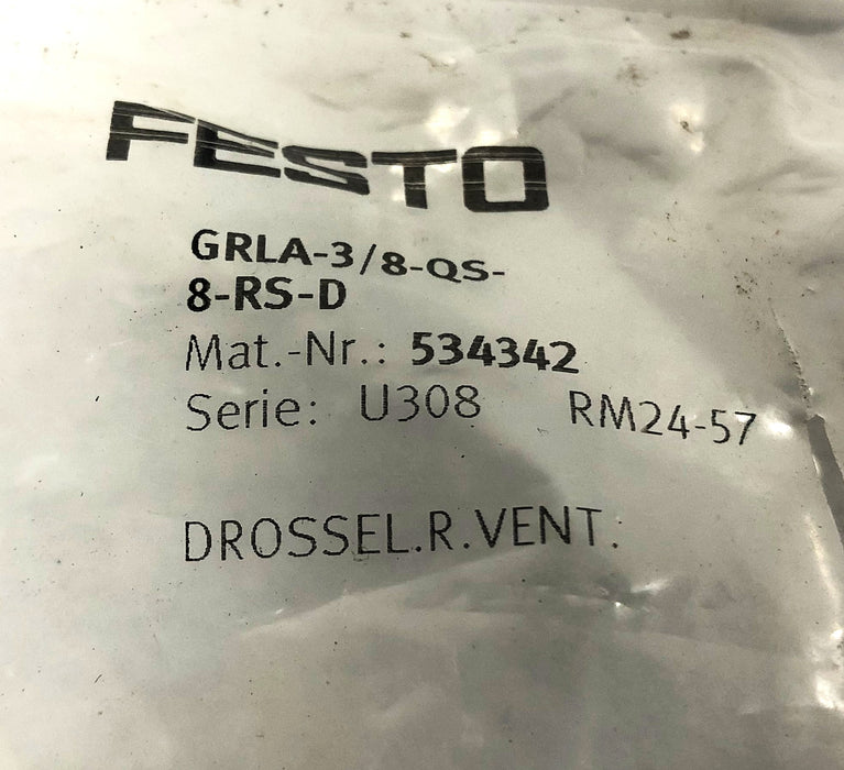 Festo Series U308 RM24-57 Control Valve GRLA-3/8-QS-8-RS-D NOS