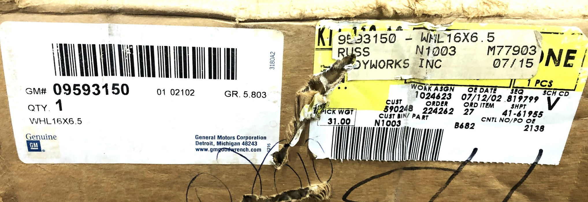 GM 16x6.5 Inch Steel Chrome Clad Wheel Assembly 9593150 (09593150) NOS