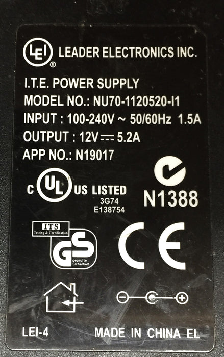 Leader Electronics I.T.E 100-240V ~50/60Hz 1.5A Power Supply NU70-1120520 USED