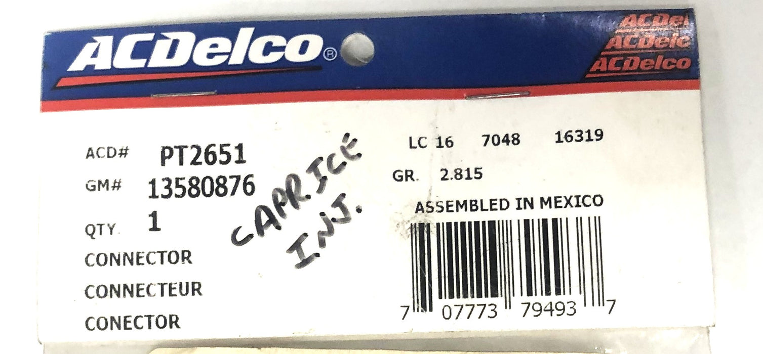 AC Delco/GM Fuel Injector Harness Connector PT2651 (13580876) [Lot of 2] NOS