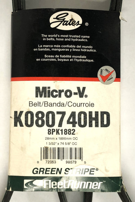 Gates Fleetrunner Green Stripe Micro-V Drive Belt K080740HD (8PK1882) NOS