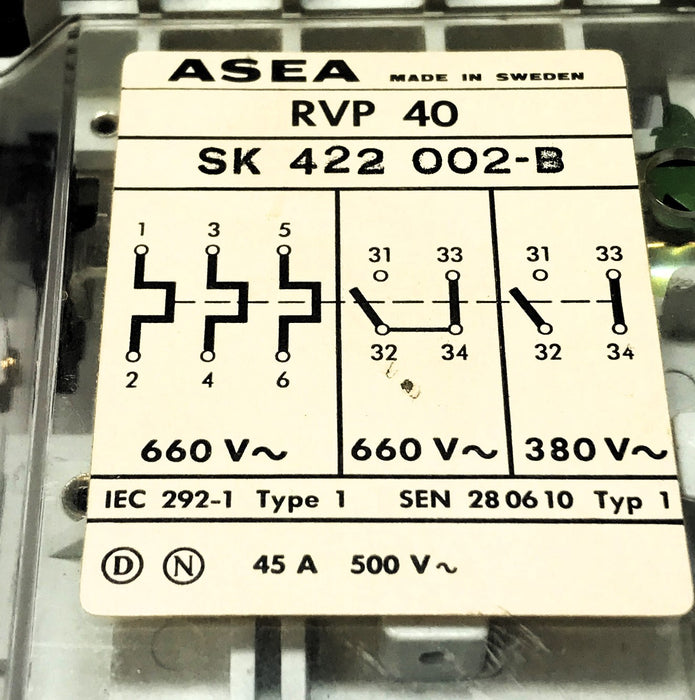 Asea Thermal Overload Relay RVP40 (SK 422 022-B) USED