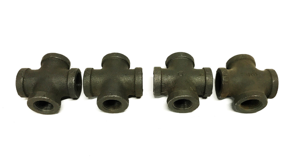 Unbranded Malleable Iron 4-way Cross Coupling [Lot of 4] NOS