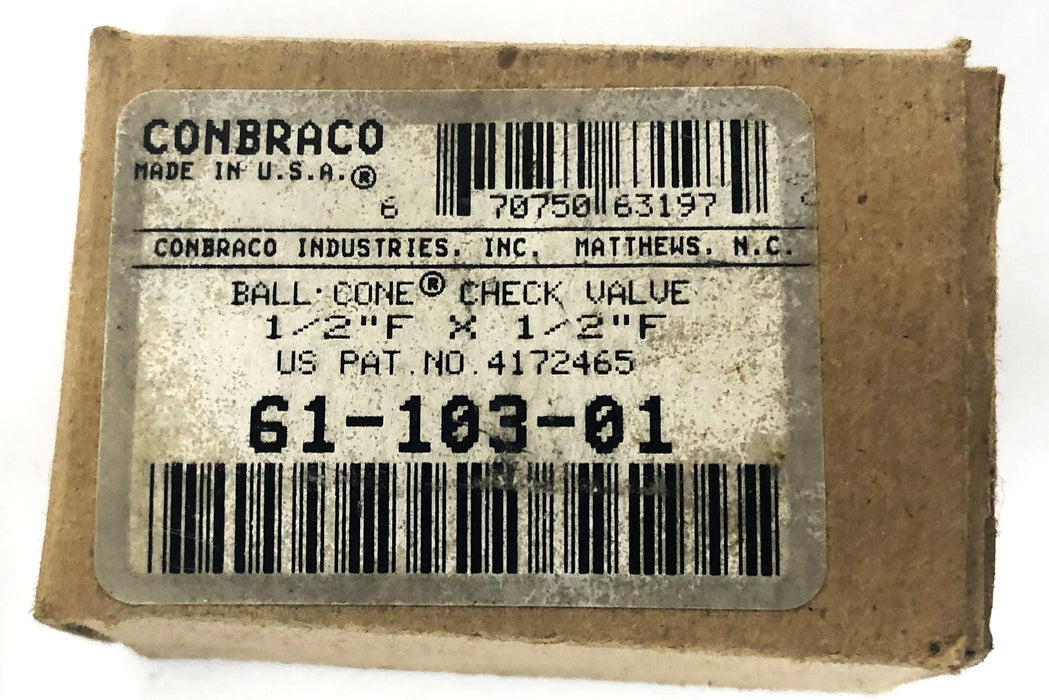Conbraco 1/2x1/2 Inch Female Ball Cone Check Valve 61-103-01 (4172465) NOS