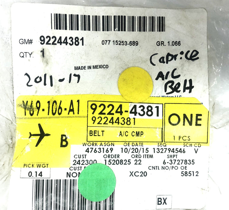 GM OEM Serpentine Belt 92244381 NOS
