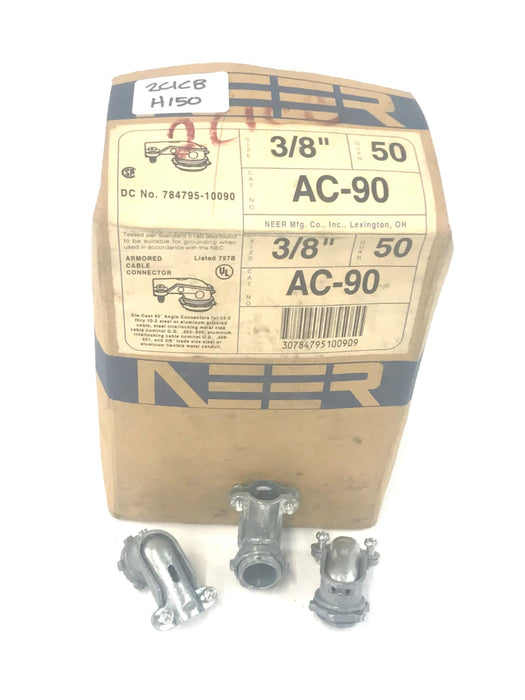 NEER Box(50 Pcs) of 3/8IN 90 Deg Armored Cable Connector Screw Missing AC-90 NOS