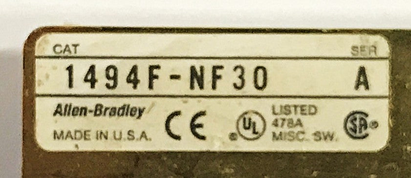 Allen-Bradley 30Amp 3-Pole Disconnect Switch Assembly 1494F-NF30 NOS
