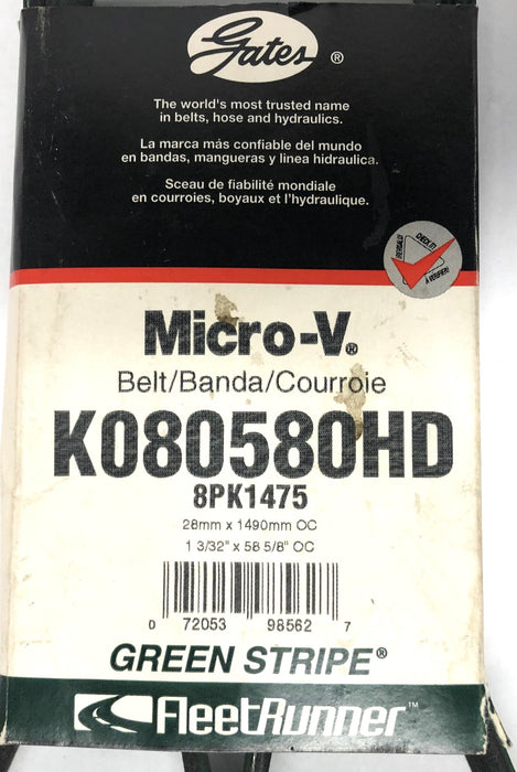 Gates FleetRunner Green Stripe Micro-V Drive Belt K080580HD (8PK1475) NOS
