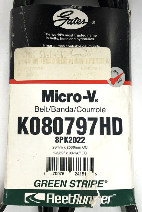 Gates FleetRunner Green Stripe Micro-V Drive Belt K080797HD (8PK2022) NOS