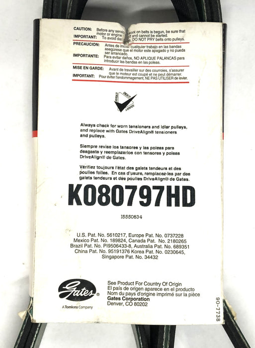 Gates FleetRunner Green Stripe Micro-V Drive Belt K080797HD (8PK2022) NOS