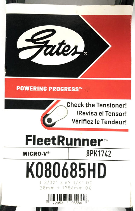 Gates FleetRunner Micro-V 1-3/32x69-1/8 IN OC Drive Belt K080685HD (8PK1742) NOS