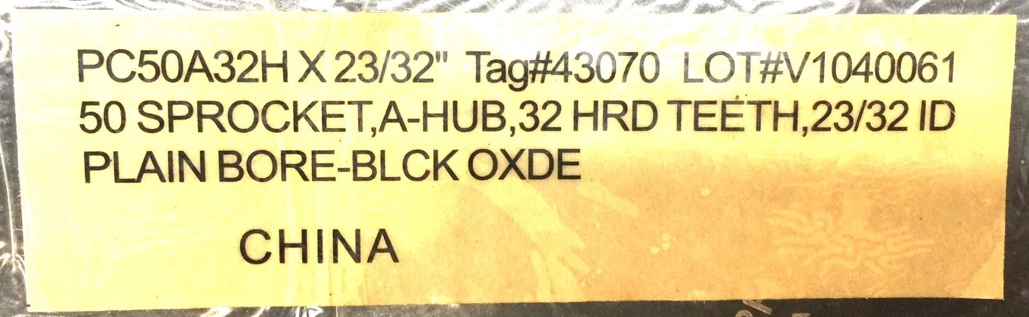 Peer Chain Type-A Stock Bore .70" Roller Chain Sprocket PC50A32H (50A32H) NOS