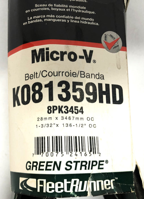 Gates FleetRunner Micro-V Green Stripe Drive Belt K081359HD (8PK3454) NOS