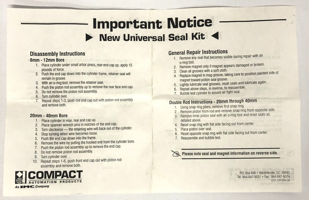 Compact Air Products Repair Kit RK34 8/04 NOS