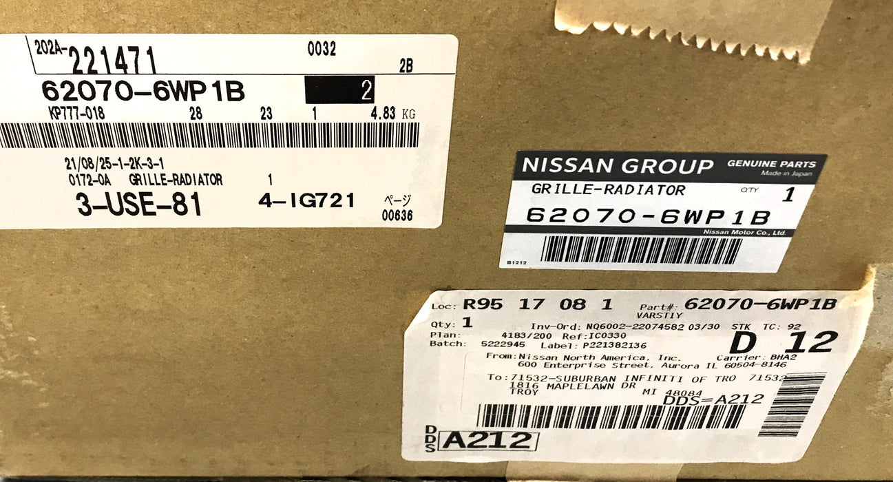 Nissan Grille Radiator Assembly 62070-6WP1B NOS