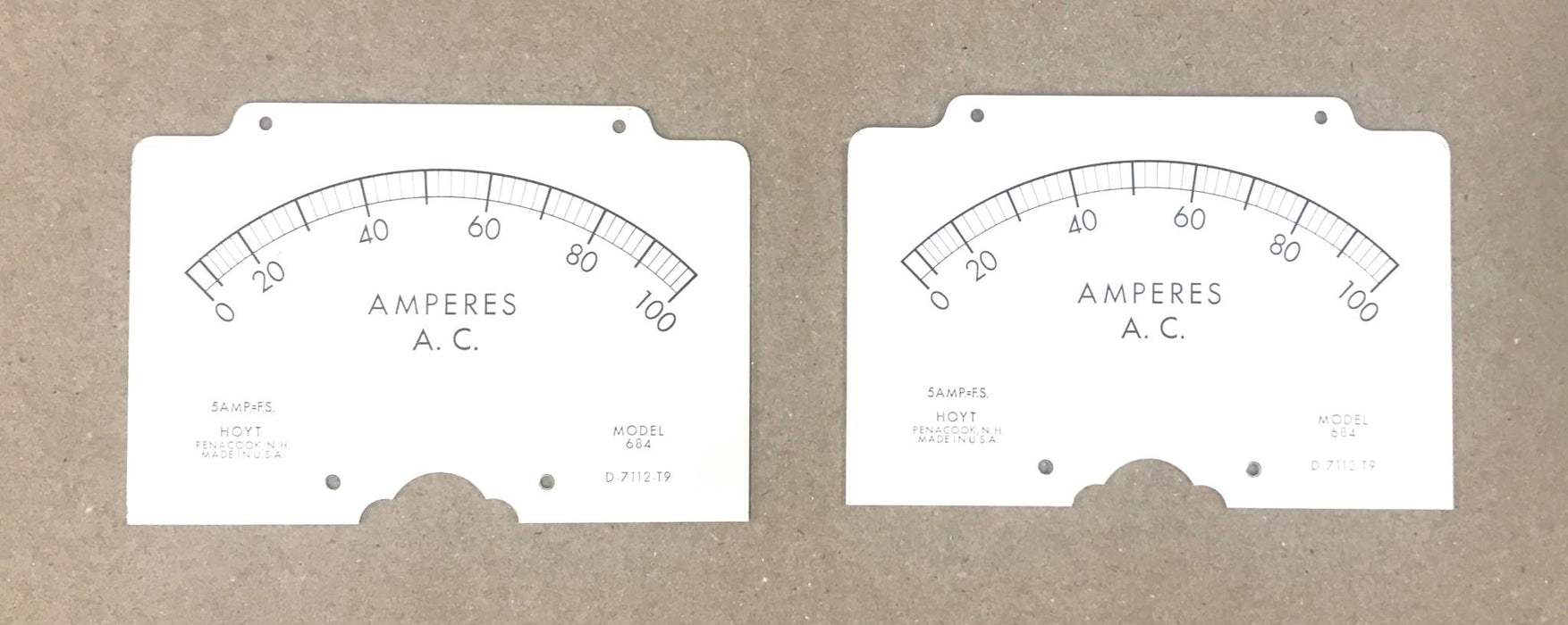 Hoyt Replacement Meter Scale for Model 684 Ammeters D-7112-T9 [Lot of 2] NOS