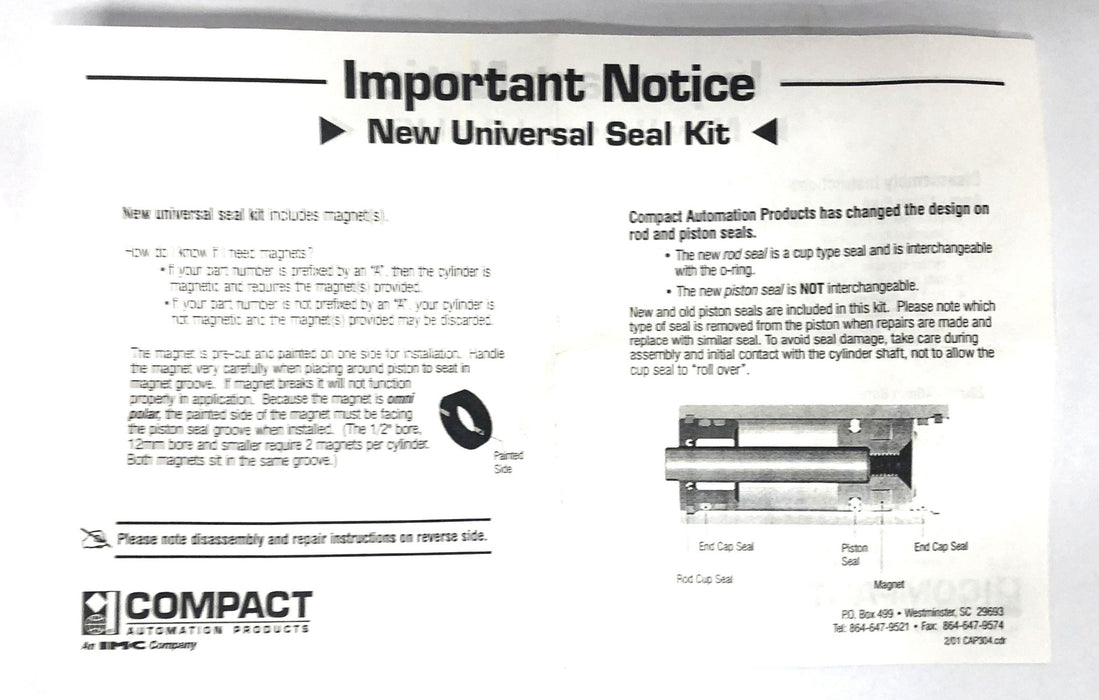 Compact Air Products Repair Kit RK118 8/02 NOS