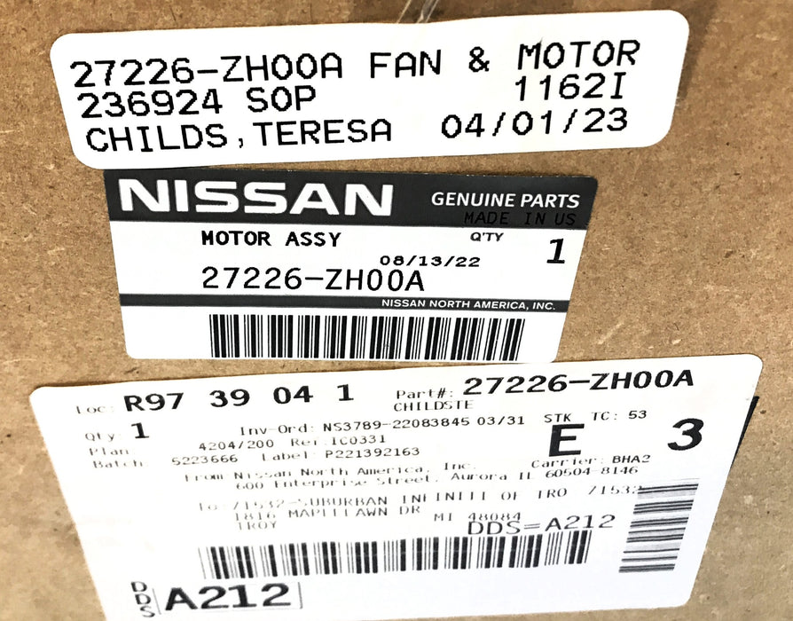 Nissan Blower Motor & Fan Assembly 27226-ZH00A NOS