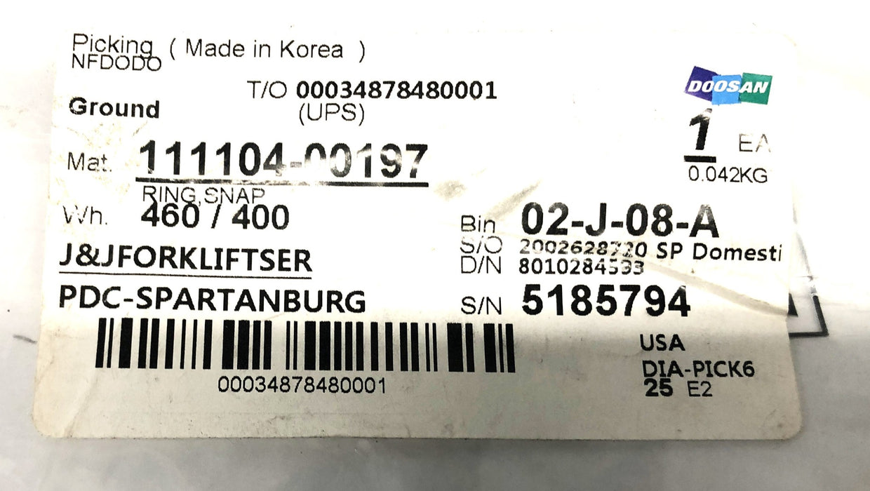 Doosan Snap Ring 111104-00197 NOS