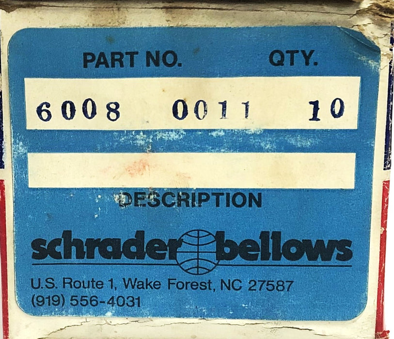 Schrader Bellows Scovill 1/2 Inch Valve Fitting 6008-0011 [Lot of 8] NOS