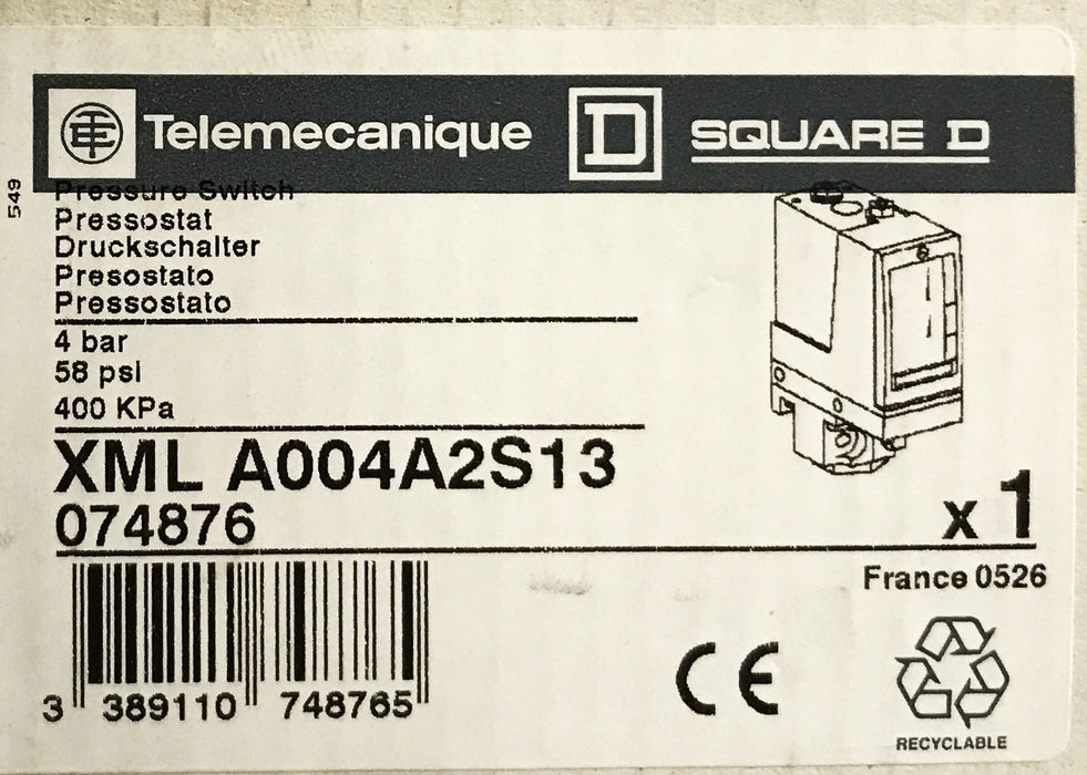 Telemecanique Pressure Switch XML-A004A2S13 NOS