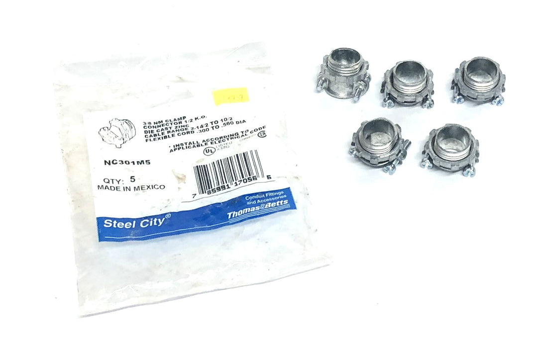 Thomas & Betts Steel City 3/8NM Clamp Connector 1/2 K.O. NC301M5 [Lot of 5] NOS