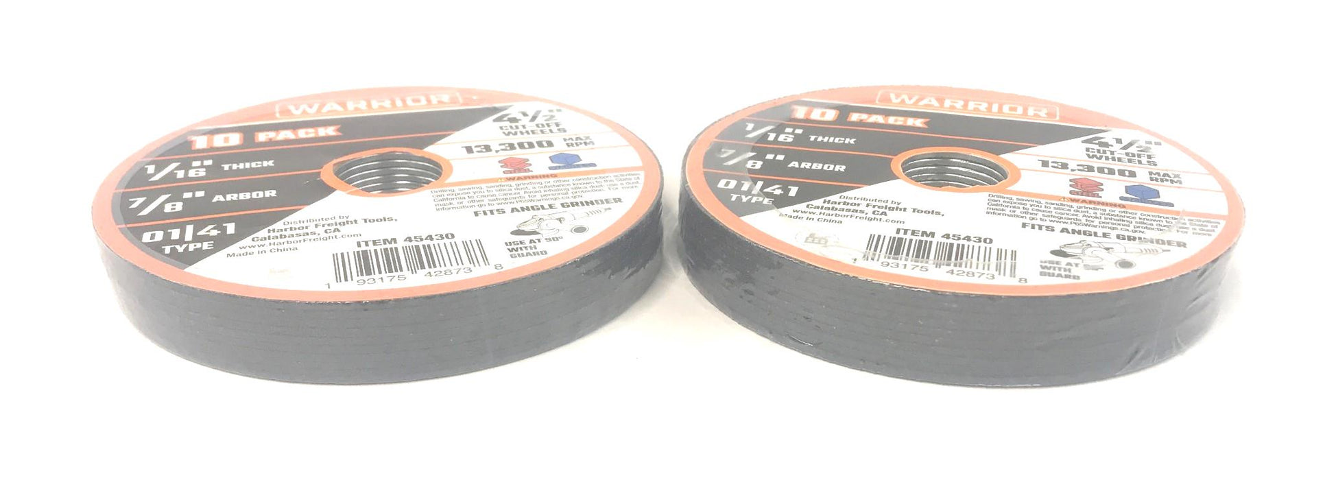 Warrior Cut-Off Wheels(Pack of 10) 4-1/2" OD 1/16" Thick 45430 [Lot of 2] NOS