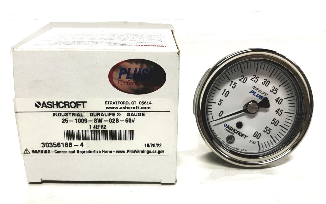 Ashcroft Industrial Duralife Gauge 25-1009-SW-02B-60 NOS