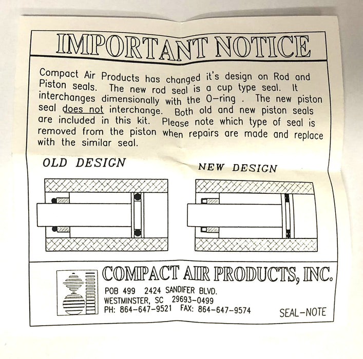 Compact Air Products Repair Kit RK34 2/97 NOS