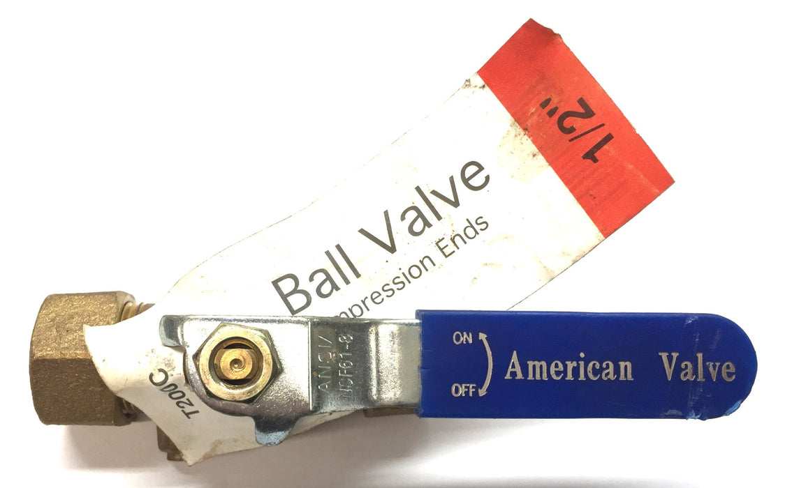 American Valve 1/2” Ball Valve Full Port Compression Ends T200C NOS