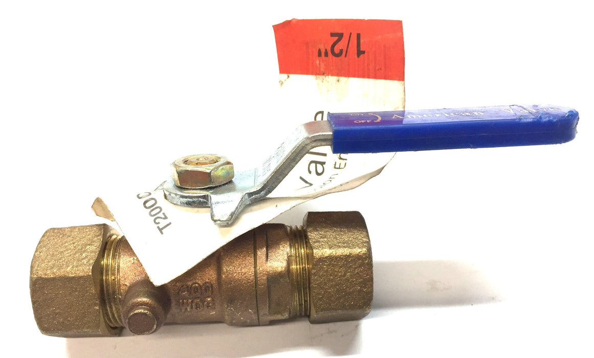 American Valve 1/2” Ball Valve Full Port Compression Ends T200C NOS