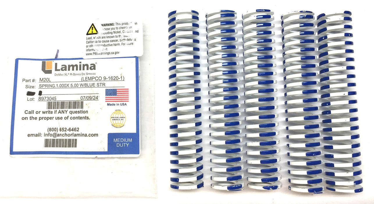 Lamina/Lempco 1" x 5" Spring with Blue Stripe 9-1620-1 (M20L) [Lot of 5] NOS