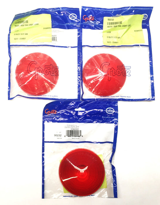 Grote Red Stop Tail Turn Replacement Lens 90232 [Lot of 3] NOS
