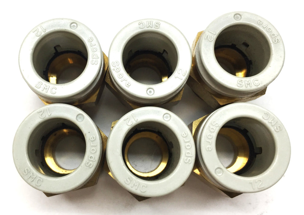 SMC 12mm Push-To-Connect x 5/8" MNPT Straight Spore Fitting [Lot of 6] NOS