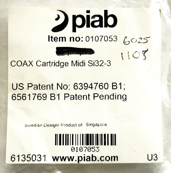 Piab Coax Cartridge MIDI SI32-3 for Vacuum Pump 0107053 NOS