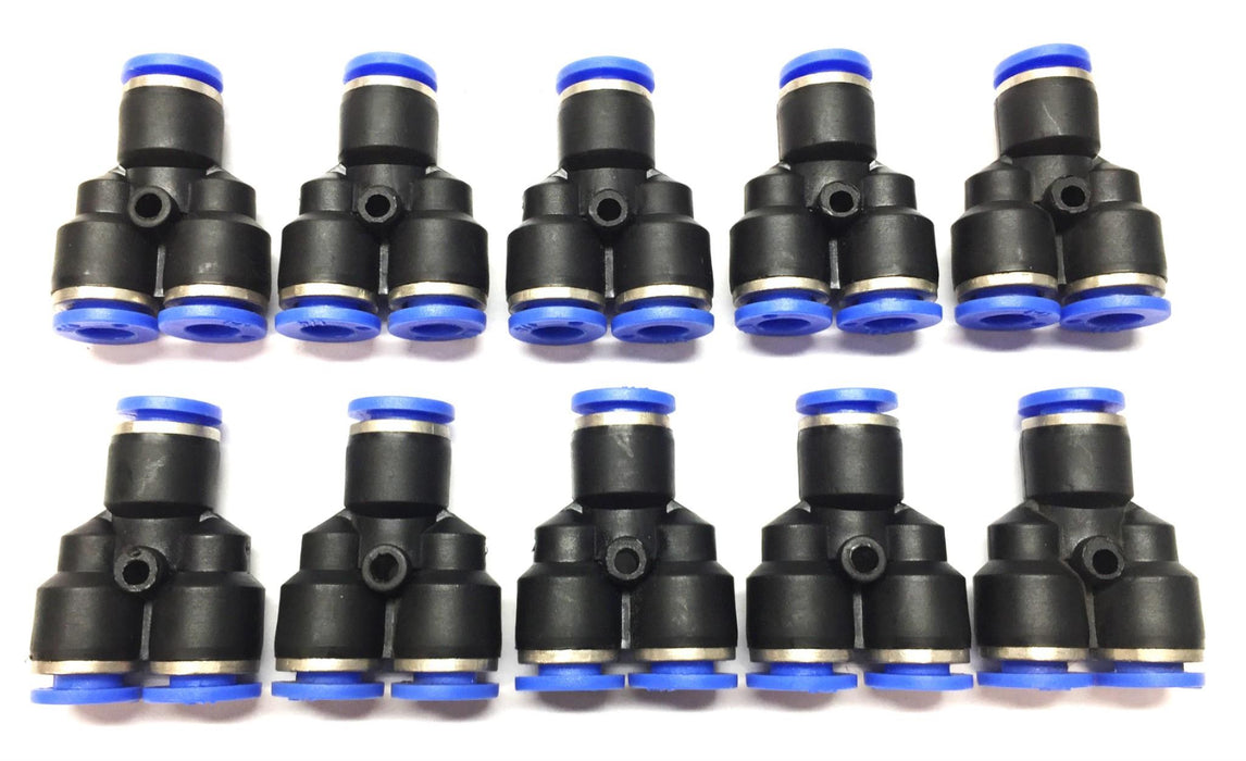 Unbranded 1/4" Quick Push-To-Connect Pneumatic "Y" Fitting [Lot of 10] NOS