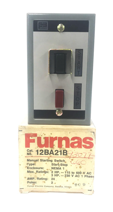 Furnas Manual Starting Switch "Start-Stop" 2-Pole 12BA21B NOS