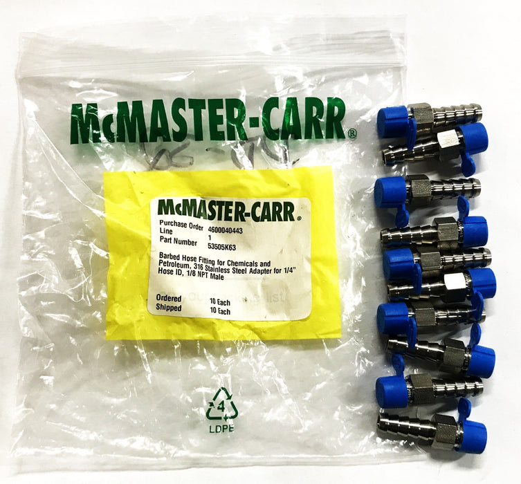 McMaster-Carr Barbed Hose Fitting 53505K63 [Lot of 10] NOS