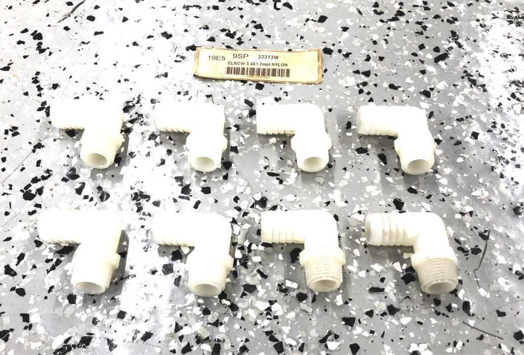 Unbranded 3/4 x 1/2 MPT Nylon Elbow 33313W [Lot of 8] NOS