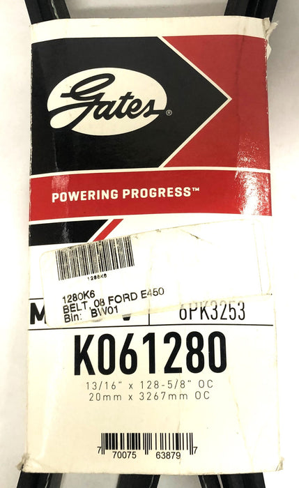 Gates 13/16x128-5/8 Inch OC Micro-V Serpentine Belt K061280 (6PK3253) NOS