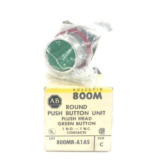 Allen-Bradley Pushbutton Unit Round Flush Head Green Button 800MR-A1AS NOS