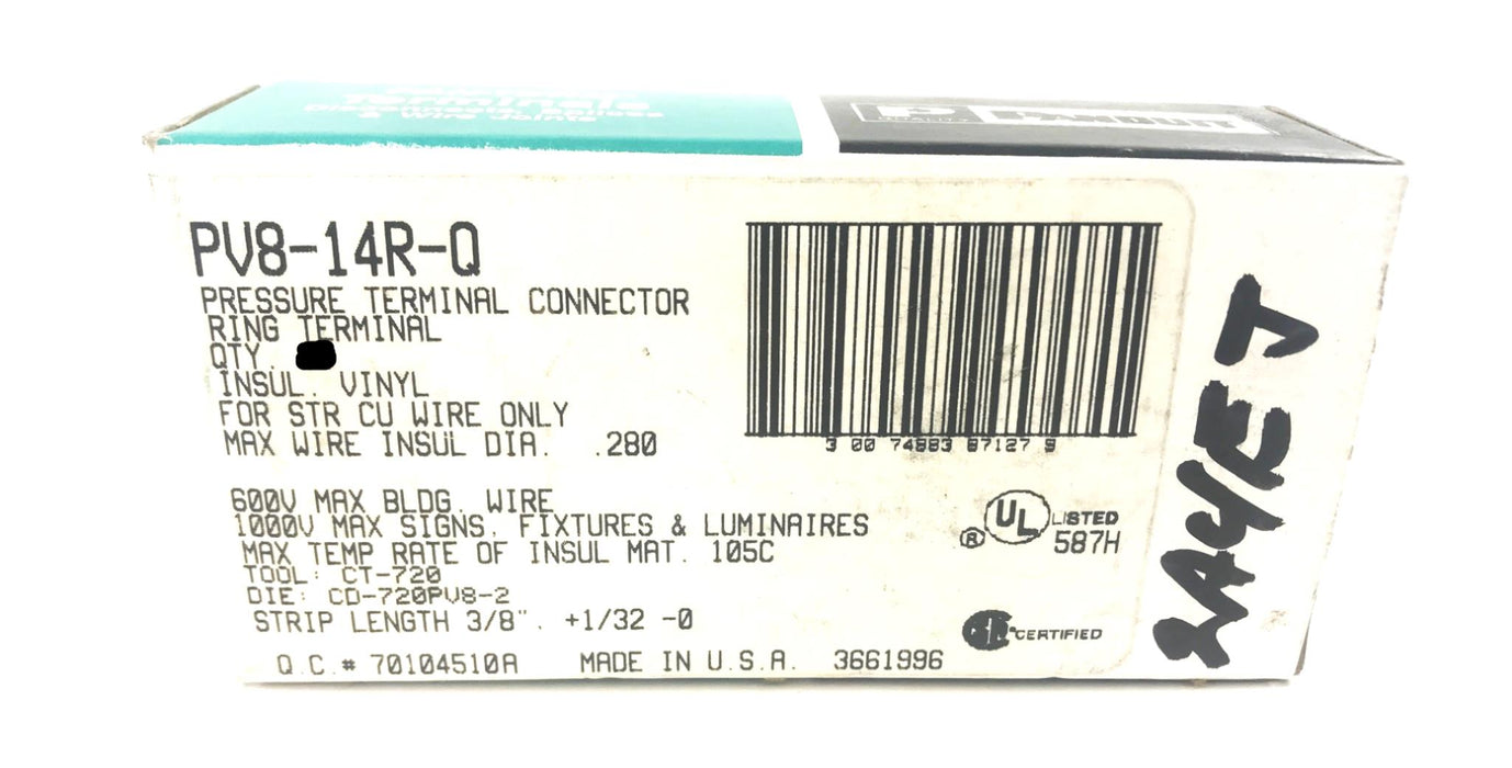 Panduit Pan-Term Terminals 1/4 Stud Wire Size 8 (Pack of 23) PV8-14R-Q NOS