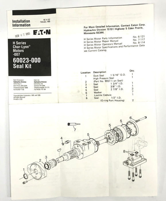 Char-Lynn Seal Kit 60023-000 NOS