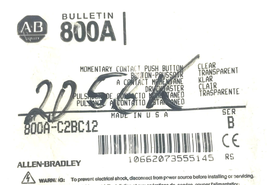 Allen-Bradley Momentary Contact Pushbutton Series B 800A-C2BC12 NOS