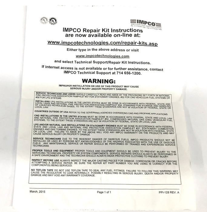 Total Source/IMPCO Repair Kit LP233-9001 NOS