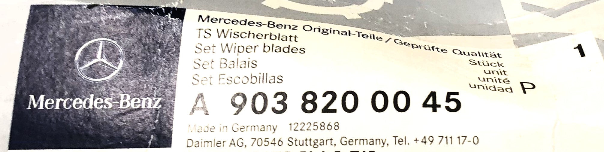 Mercedes-Benz Front Wiper Blade Set A9038200045 NOS