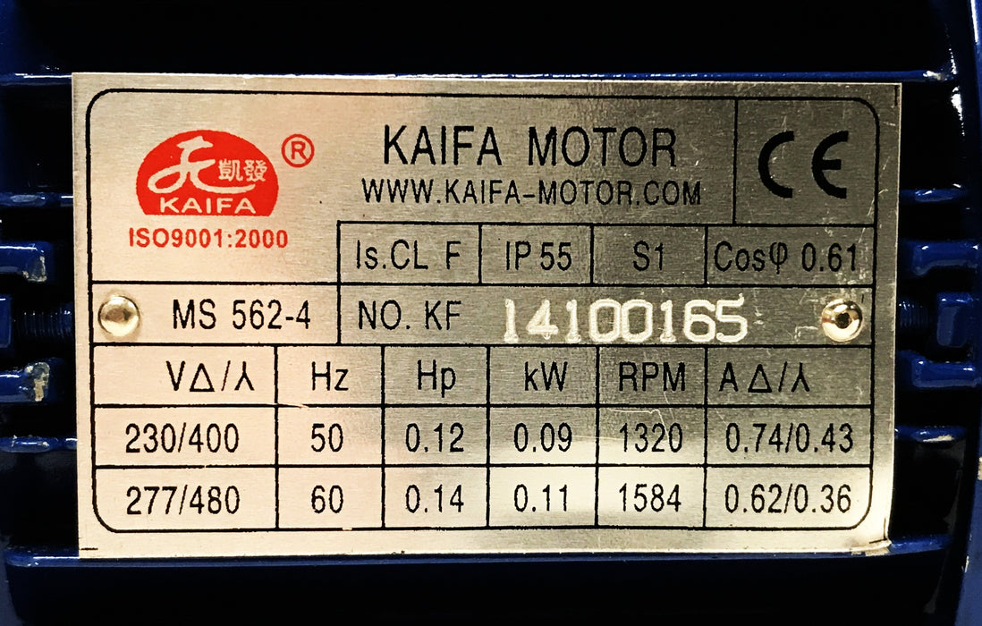 Kafia Motor Aluminum 3-Phrase 230 Volt Motor 562-4 NOS